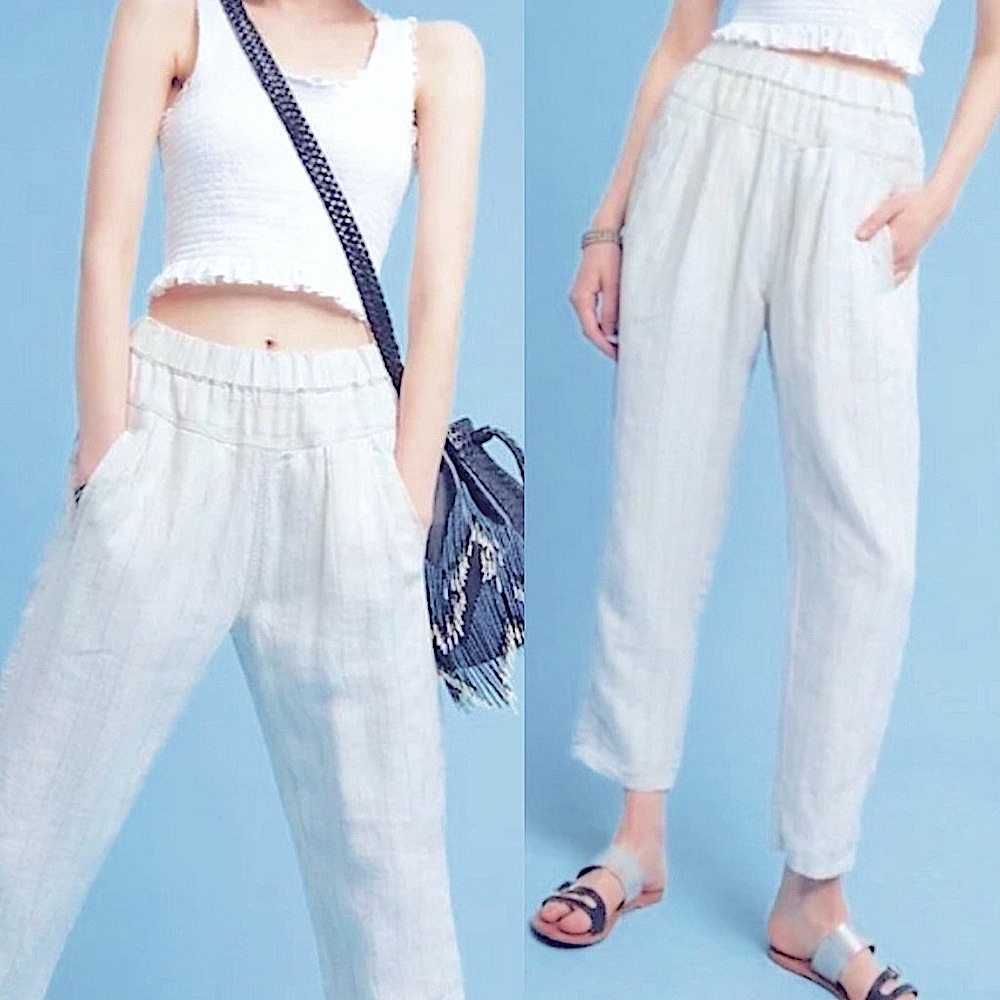 Anthropologie 100% Linen Elastic Waist Hei Hei Francois Striped Baggy Pants